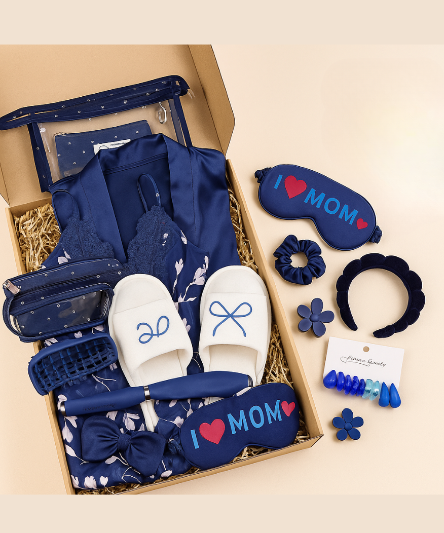 Coffret Satin Bleu Nuit – Kimono, nuisette & accessoires cocooning