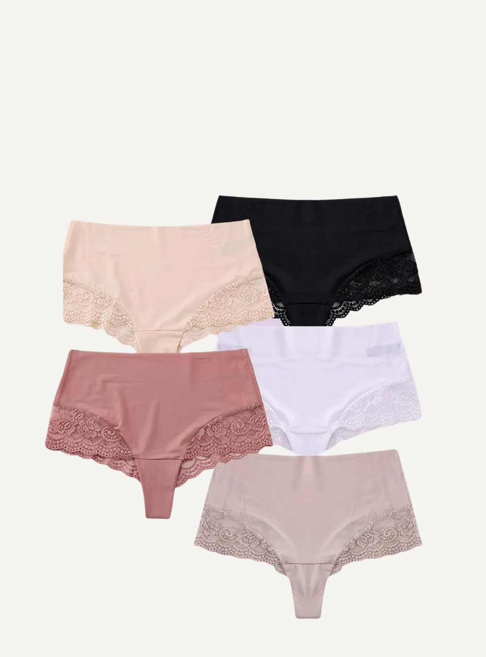 Lot de 5 slips Hipster taille haute à Dentelle