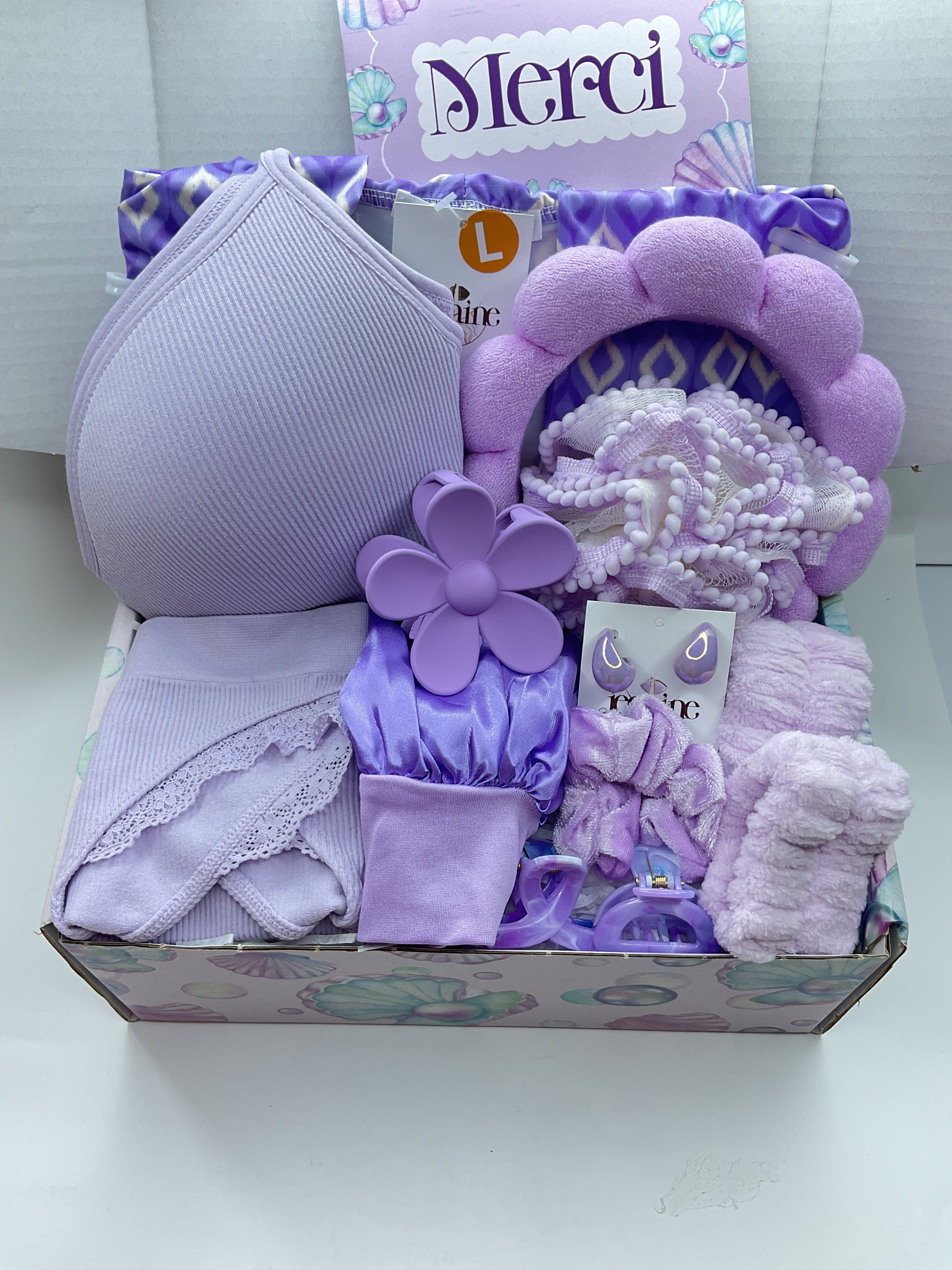 Coffret robe douceur mauve & accessoires cocooning