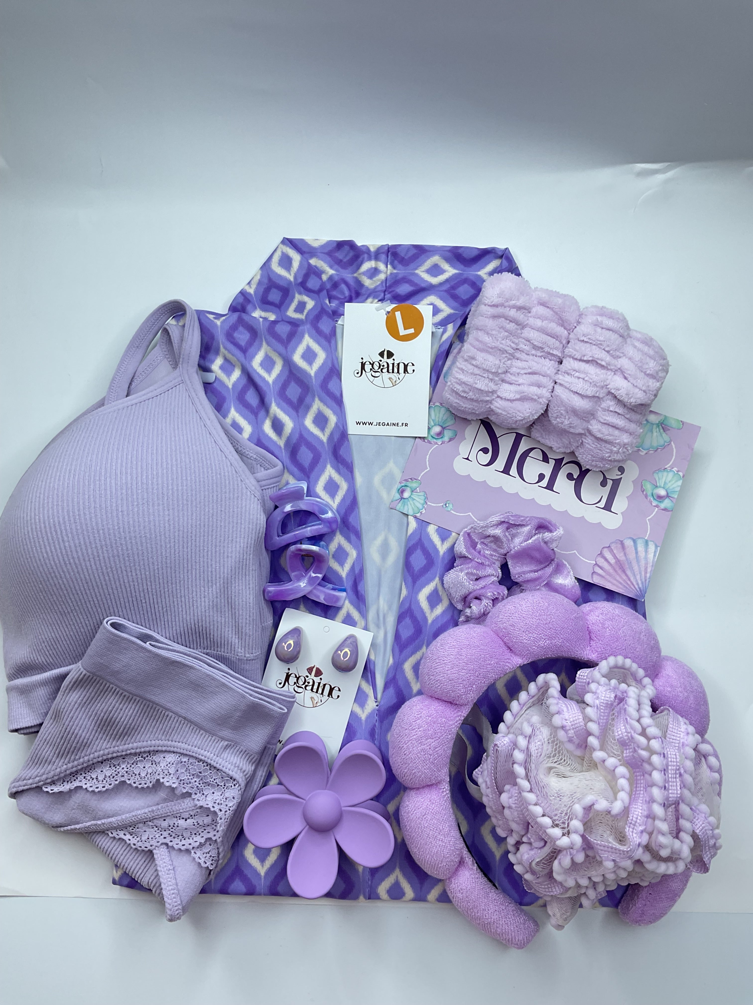 Coffret robe douceur mauve & accessoires cocooning