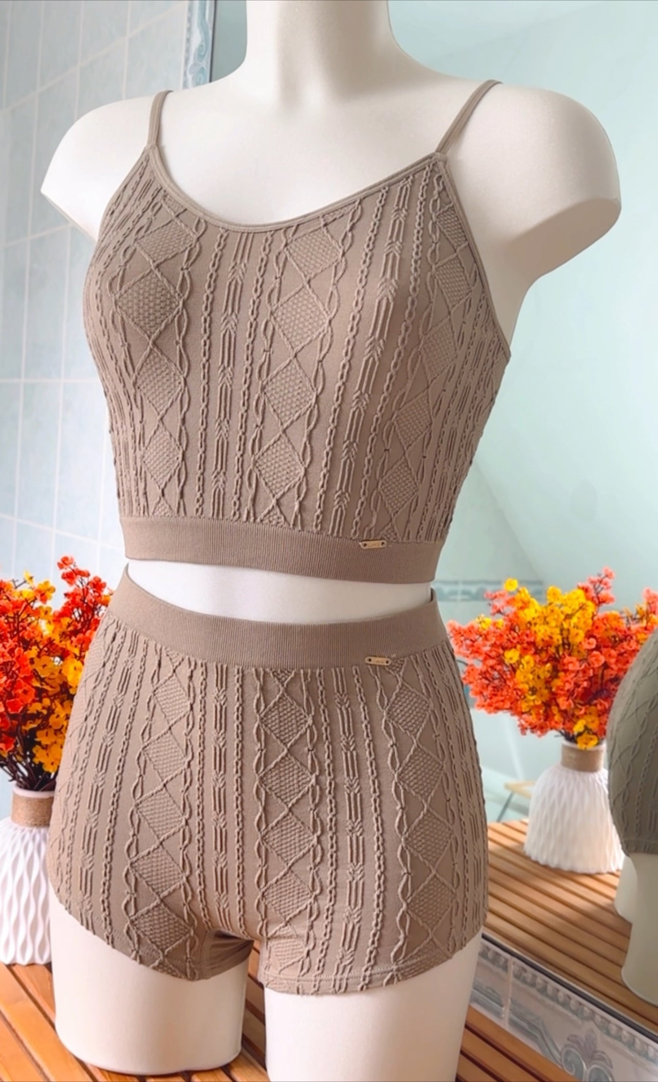 Adjustable strap bralette set with high-waisted shorts