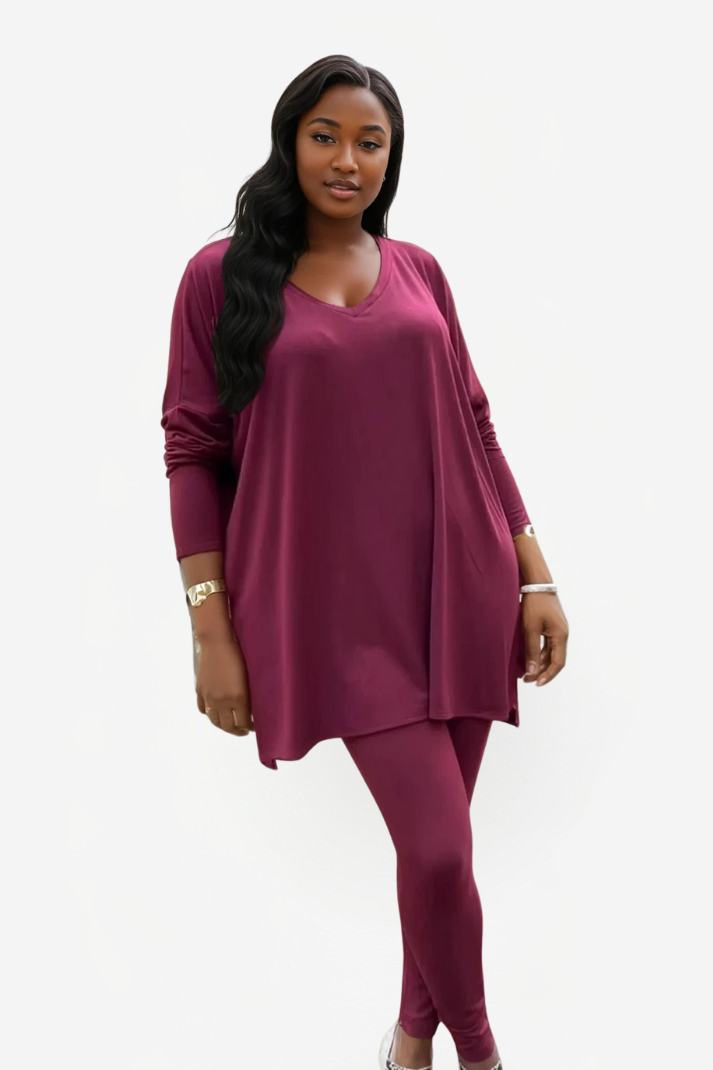 Drawstring Legging Set Oversized V-Neck Top and Fitted Leggings